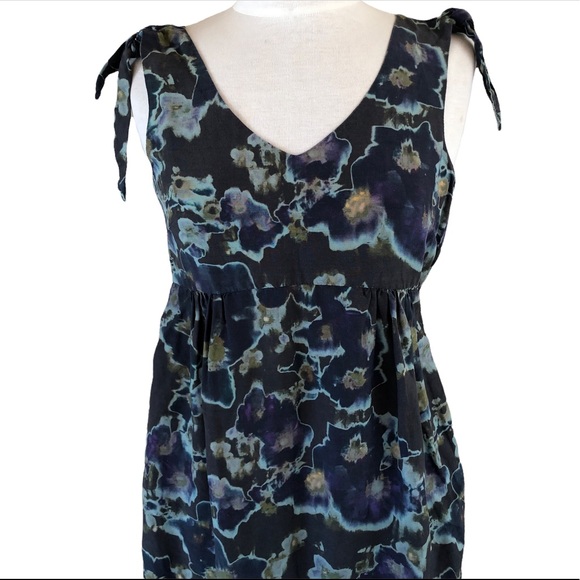 Creatures of Comfort Tie Strap Water Color Floral Dress With Pockets - Picture 4 of 13